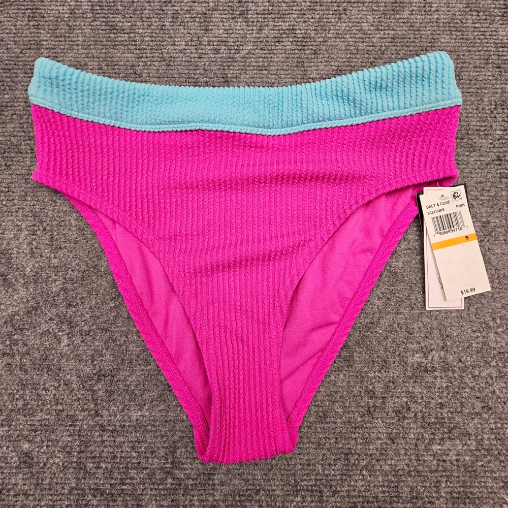 Salt‎ + Cove Women Bikini Bottom High Waist Smocked Colorblock Pink Blue S NWT